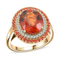 Certified & Appraised Luxoro 10K Yellow Gold AAA Tanzanian Sunlit Garnet, Padparadscha Sapphire, Diamond (I2) (0.19 cts) Ring (Size 10.0) (5.10 g) 6.25 ctw - Sticky add to cart bar