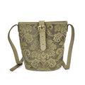Italy Retro Noble Collection Green Color Floral Embossed Genuine Leather Tote Bag (9.84"x4.92"x9.44") With Handle Drop and Shoulder Strap - Sticky add to cart bar