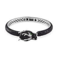 Thai Black Spinel and Chrome Diopside Dragon Cuff Bracelet in Rhodium Over and Sterling Silver (7.25 In) 17.80 ctw