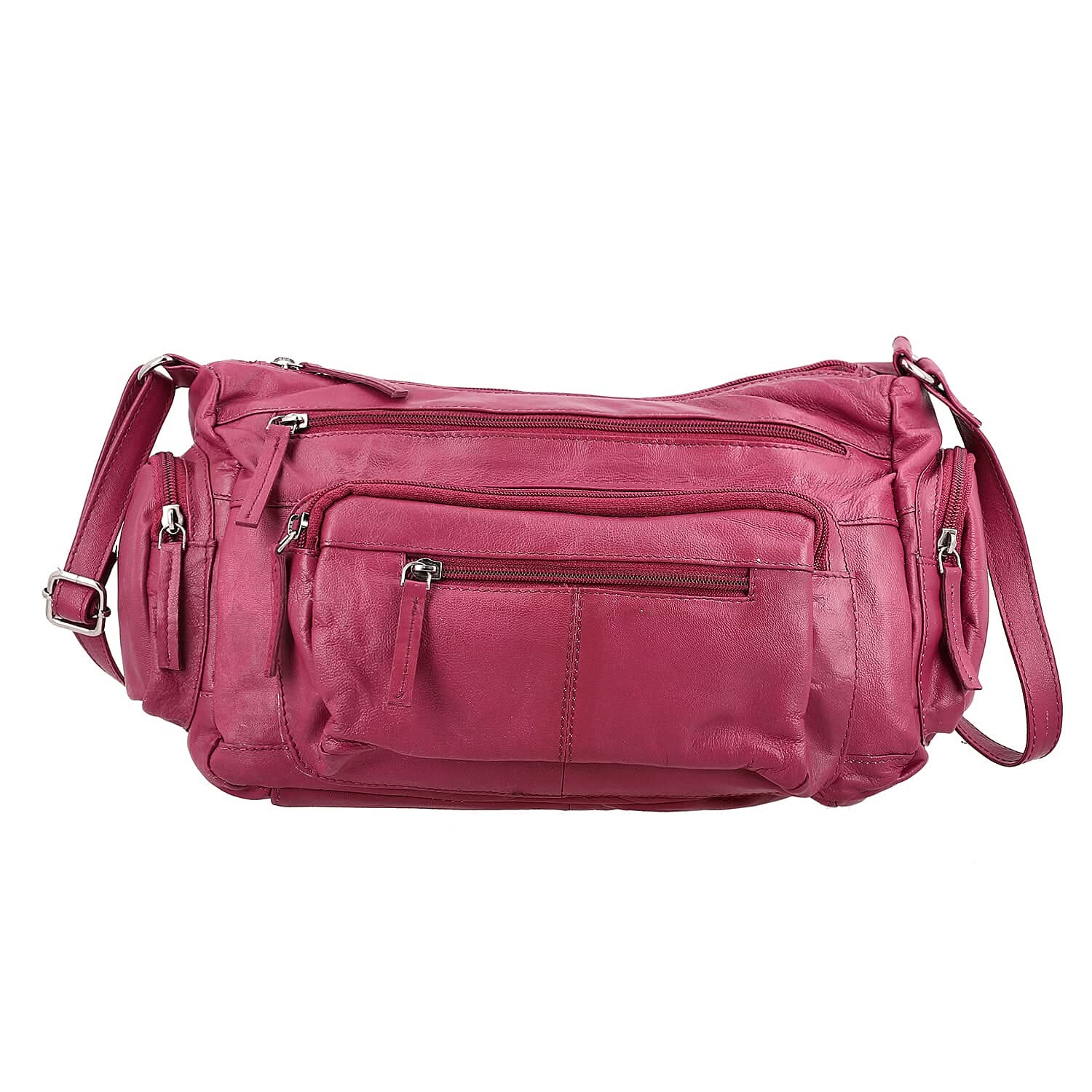 "100% GENUINE LEATHER MULTI POCKET CROSSBODY BAG  COLOR: CHERRY"