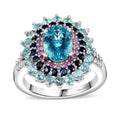 Betroka Blue Apatite, Multi Gemstone Sunburst Ring in Rhodium Over Sterling Silver (Size 10.0) 2.90 ctw - Sticky add to cart bar