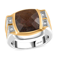 Zawadi Chocolate Sapphire, White Zircon Men's Ring in 18K Vermeil YG and Rhodium Over Sterling Silver (Size 10.0) 8.60 ctw