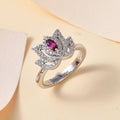 Orissa Rhodolite Garnet, White Zircon Rose Ring in Rhodium Over Sterling Silver (Size 5.0) 0.60 ctw - Sticky add to cart bar
