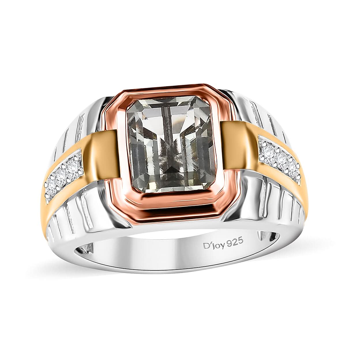 Montezuma Prasiolite, Moissanite Men's Ring in Sterling Silver (Size 10.0) 3.40 ctw