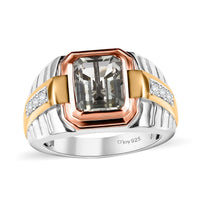Montezuma Prasiolite, Moissanite Men's Ring in Sterling Silver (Size 10.0) 3.40 ctw