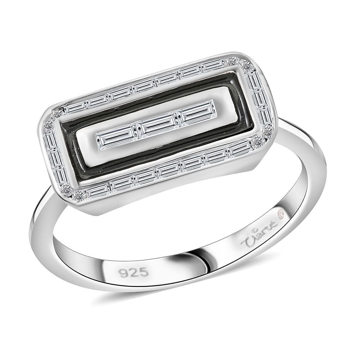 Clarte Black Tie Collection Moissanite and Black Enameled Ring in Platinum Over Sterling Silver 0.35 ctw