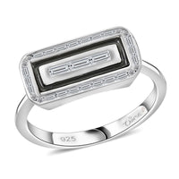 Clarte Black Tie Collection Moissanite and Black Enameled Ring in Platinum Over Sterling Silver 0.35 ctw