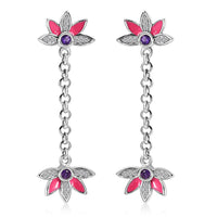 African Amethyst, White Zircon Dangling Earrings in rhodium Sterling Silver 0.60 ctw