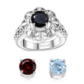 Karis Sky Blue Topaz, Mozambique Garnet, Thai Black Spinel Interchangable Solitaire Ring in Platinum Bond (Size 6.0) 4.50 ctw - Sticky add to cart bar