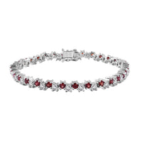 Premium Red Sapphire, Moissanite Art Deco Bracelet in Rhodium Over Sterling Silver (7.25 In) 8.50 ctw