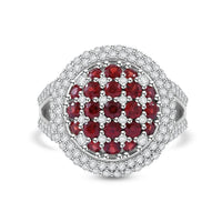Sanguine Sapphire, White Zircon Cluster Ring in Rhodium Over Sterling Silver (Size 10.0) 3.35 ctw