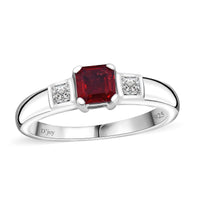 Sanguine Sapphire and Moissanite Trilogy Ring in Rhodium Over Sterling Silver (Size 10.0) 1.00 ctw