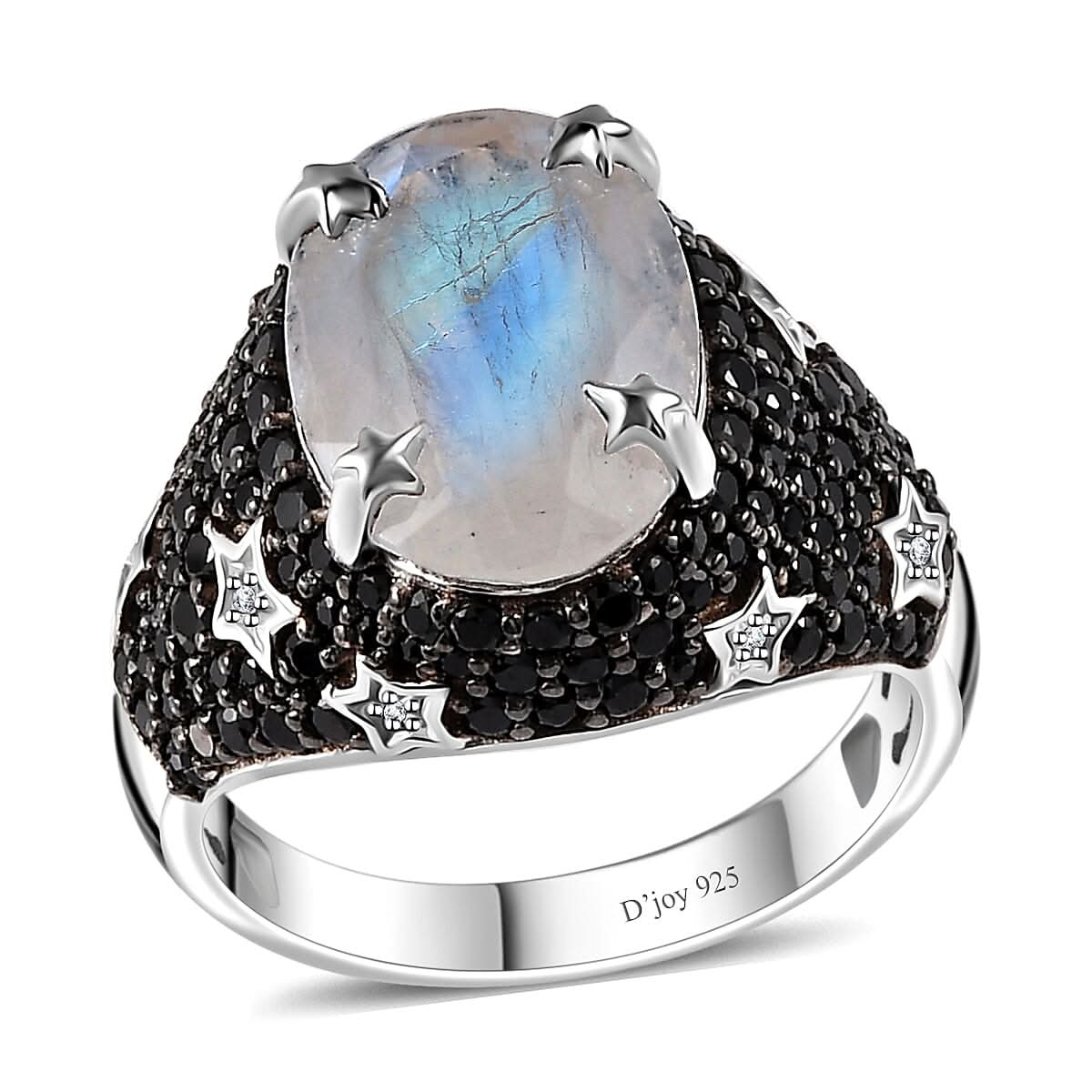 Moon Glow Moonstone and Multi Gemstone Celestial Ring in Rhodium Over Sterling Silver 7.50 ctw