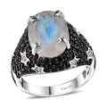 Moon Glow Moonstone and Multi Gemstone Celestial Ring in Rhodium Over Sterling Silver 7.50 ctw - Sticky add to cart bar