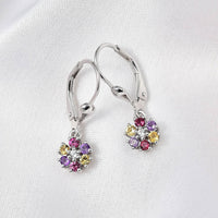 Multi Gemstone Floral Earrings in Rhodium Over Sterling Silver 0.50 ctw