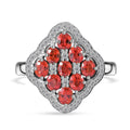 Sanguine Sapphire, White Zircon Floral Ring in Rhodium Over Sterling Silver (Size 10.0) 2.60 ctw - Sticky add to cart bar