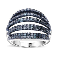 Blue Diamond (IR) Ring in Platinum Over Sterling Silver (Size 6.0) 1.50 ctw