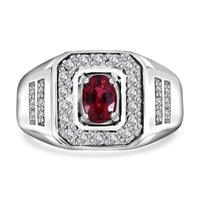 Sanguine Sapphire, Moissanite Men's Ring in Rhodium Over Sterling Silver (Size 10.0) 1.35 ctw