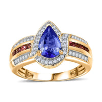 Tanzanite and Multi Gemstone Ring in 18K Vermeil Yellow Gold Over Sterling Silver (Size 10.0) 1.75 ctw