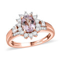 Premium Pink Morganite, Moissanite Sunburst Ring in 18K Vermeil RG Over Sterling Silver (Size 10.0) 1.15 ctw - Sticky add to cart bar