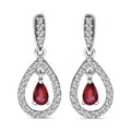 Premium Red Sapphire and White Zircon Dangling Earrings in Rhodium Over Sterling Silver 1.00 ctw - Sticky add to cart bar