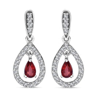 Premium Red Sapphire and White Zircon Dangling Earrings in Rhodium Over Sterling Silver 1.00 ctw