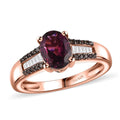 Premium Radiant Ember Garnet, Multi Diamond Ring in 18K Vermeil RG Over Sterling Silver (Size 10.0) 1.60 ctw - Sticky add to cart bar
