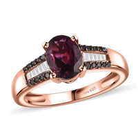 Premium Radiant Ember Garnet, Multi Diamond Ring in 18K Vermeil RG Over Sterling Silver (Size 10.0) 1.60 ctw