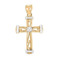 10K Yellow and White Gold Cross Pendant 1.20 Grams