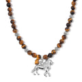 Tigers Eye Beaded Necklace with Lion Charm 20 Inches in Silvertone and Stainless Steel 285.00 ctw - Sticky add to cart bar