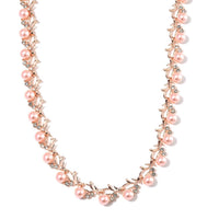 White Color Shell Pearl and White Crystal Necklace 18-20 Inches in Silvertone