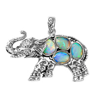 Indian Artistry Polki Ethiopian Welo Opal 1.75 ctw Elephant Pendant without Chain in Sterling Silver