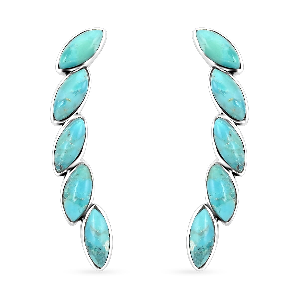 Santa Fe Style Turquoise 5 Stone Symbolism Earrings in Sterling Silver