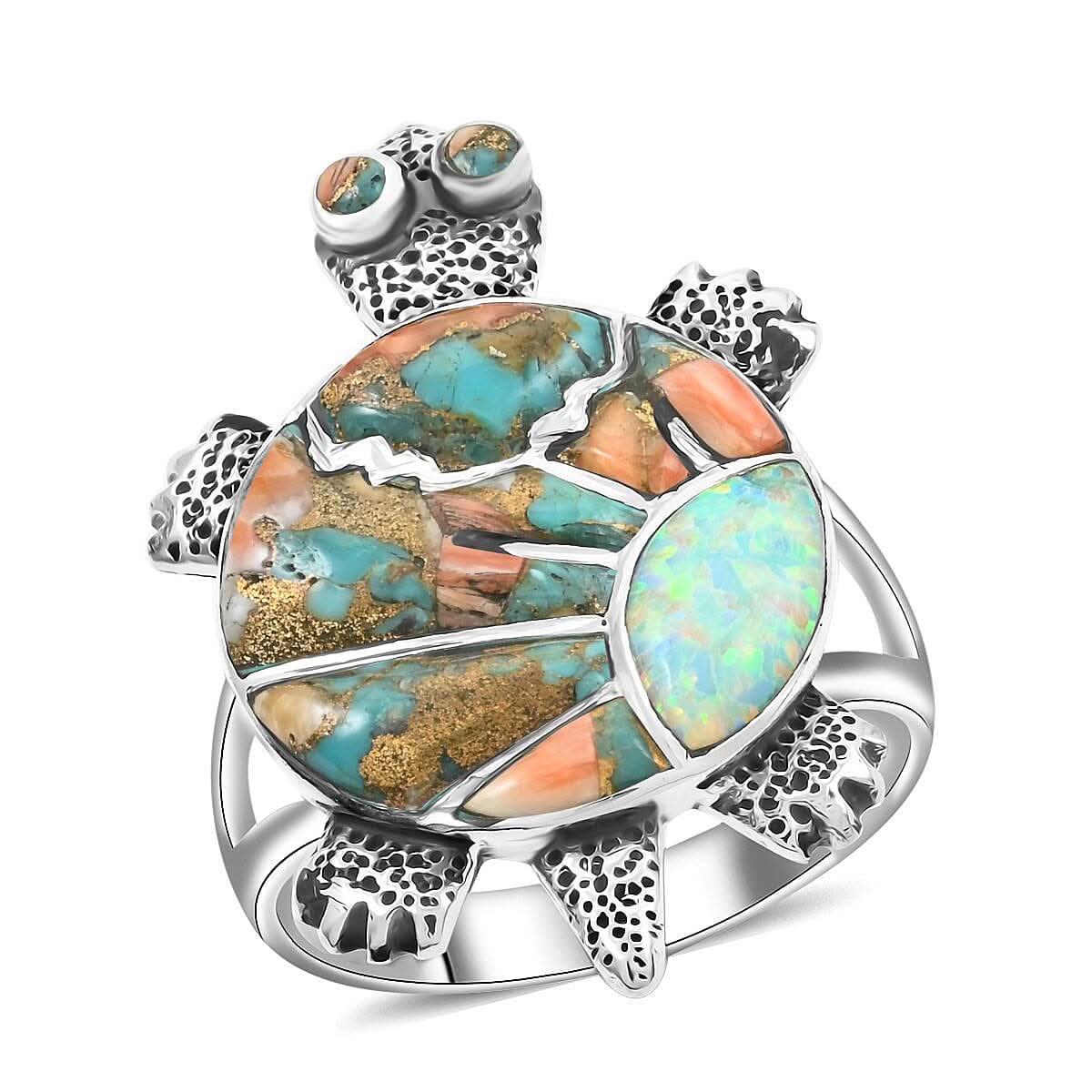 Santa Fe Style Spiny Turquoise Ring in Sterling Silver (Size 10.0) 1.10 ctw