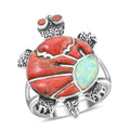Santa Fe Style Red Coral Ring in Sterling Silver (Size 10.0) 1.10 ctw - Sticky add to cart bar