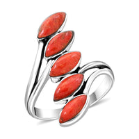 Santa Fe Style Red Coral 5 Stone Ring in Sterling Silver (Size 10.0)