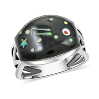 Santa Fe Style Red Coral, Multi Gemstone Ring in Sterling Silver (Size 10.0) 3.50 ctw