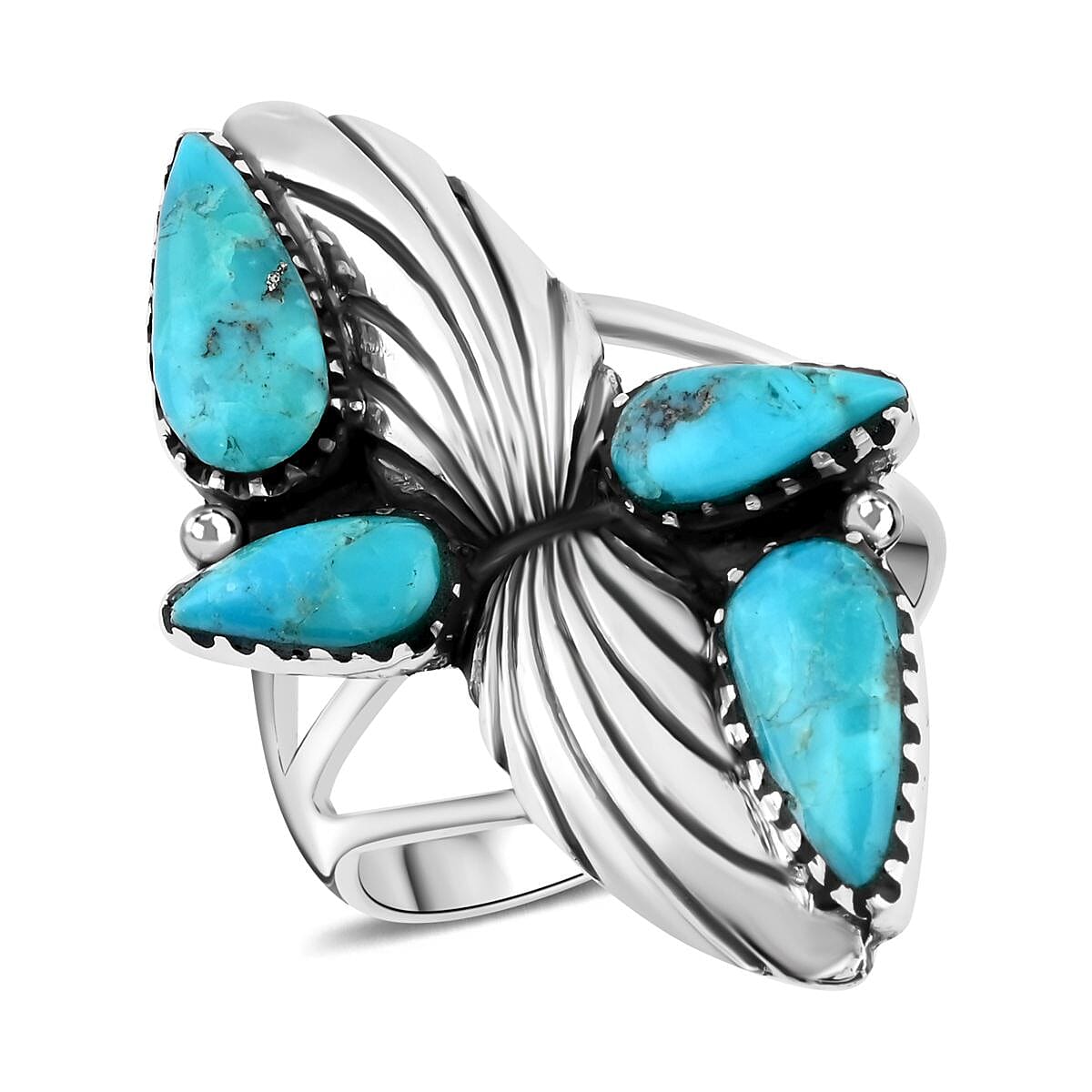 Santa Fe Style Tribal Inspired Turquoise Ring in Sterling Silver (Size 10.0)