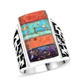 Santa Fe Style Multi Gemstone Ring in Sterling Silver (Size 10.0) 1.75 ctw - Sticky add to cart bar
