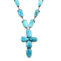 Santa Fe Style Mojave Turquoise Statement Cross Necklace 34 Inches in Sterling Silver (Made in USA) 1525.00 ctw - Sticky add to cart bar