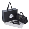 Black Ostrich Skin Textured Leather Crossbody Bag with Adjustable Shoulder Strap - Sticky add to cart bar