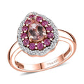 Premium Pink Morganite, Multi Gemstone Ring in 18K Vermeil RG Over Sterling Silver (Size 10.0) 1.30 ctw - Sticky add to cart bar