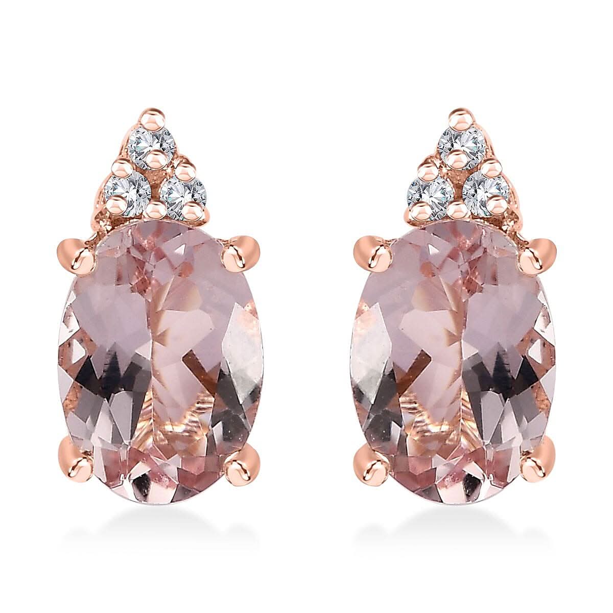 D'Joy Premium Pink Morganite and Moissanite 1.75 ctw Stud Earrings in 18K Vermeil Rose Gold Over Sterling Silver