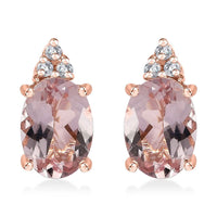 D'Joy Premium Pink Morganite and Moissanite 1.75 ctw Stud Earrings in 18K Vermeil Rose Gold Over Sterling Silver