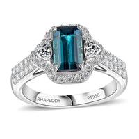 Certified & Appraised Rhapsody 950 Platinum AAAA Monte Belo Indicolite, Diamond (E-F, VS) (0.73 cts) Ring (Size 6.0) (7.45 g) 2.61 ctw