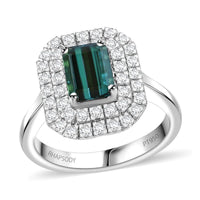 Certified & Appraised Rhapsody 950 Platinum AAAA Monte Belo Indicolite, Diamond (E-F, VS) (0.67 cts) Double Halo Ring (Size 6.0) (7.85 g) 2.05 ctw