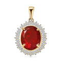 Luxoro 14K Yellow Gold Premium Crimson Fire Opal and G-H I2 Diamond Sunrise Pendant 3.00 ctw - Sticky add to cart bar