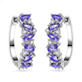Tanzanite and Moissanite Art Deco Hoop Earrings in Rhodium Over Sterling Silver 2.65 ctw - Sticky add to cart bar
