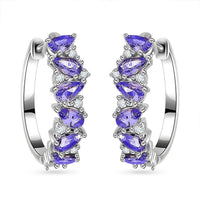 Tanzanite and Moissanite Art Deco Hoop Earrings in Rhodium Over Sterling Silver 2.65 ctw
