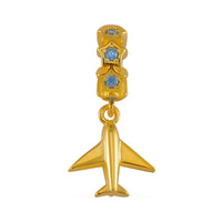 Simulated Blue Diamond Airplane Charm in Rhodium Over Sterling Silver 0.10 ctw